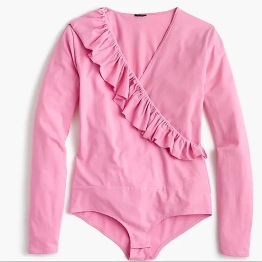 J.Crew Ruffle-Front Wrap Pink Bodysuit